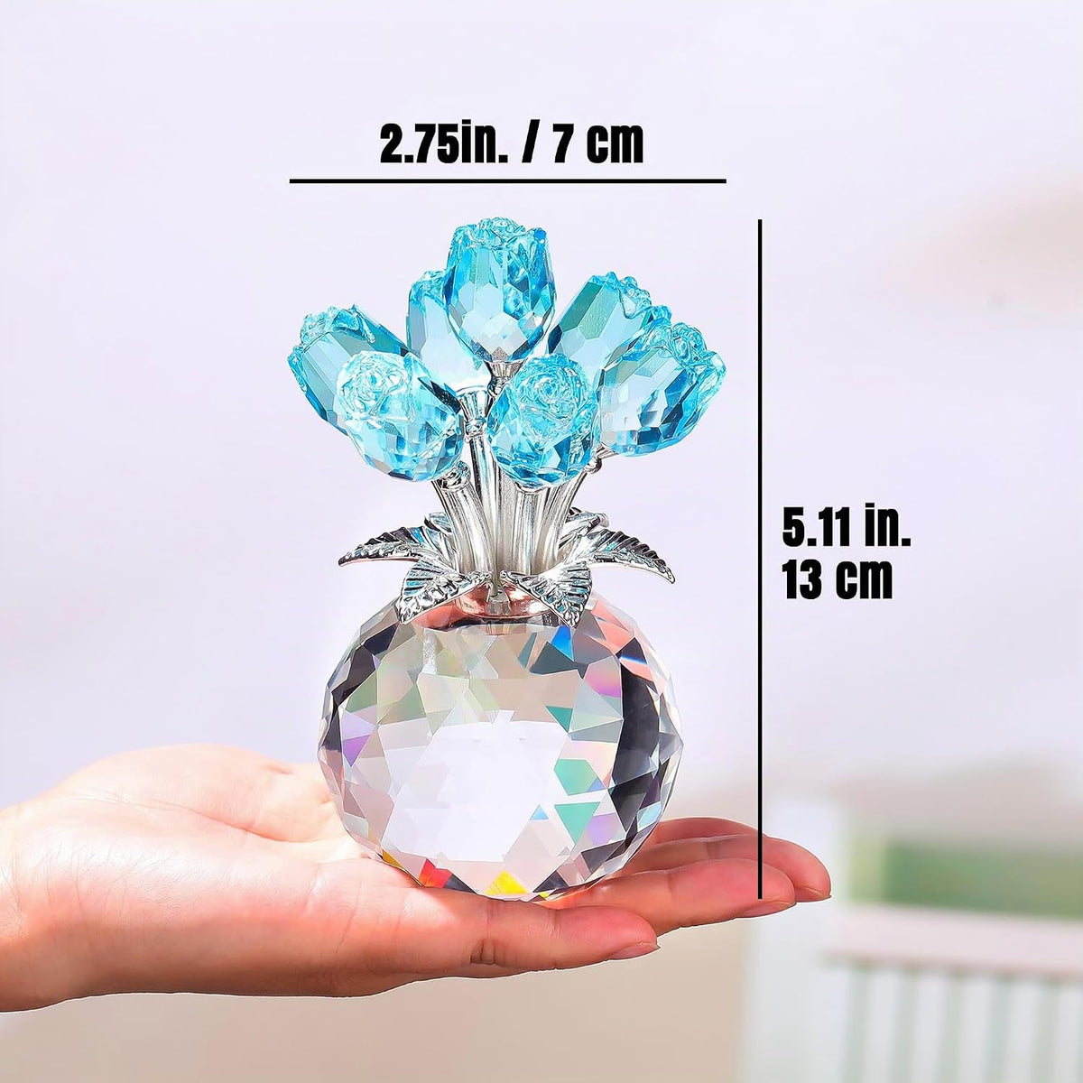 Figura de Flor de Cristal Color Azul Cristal con Rosa, colección
