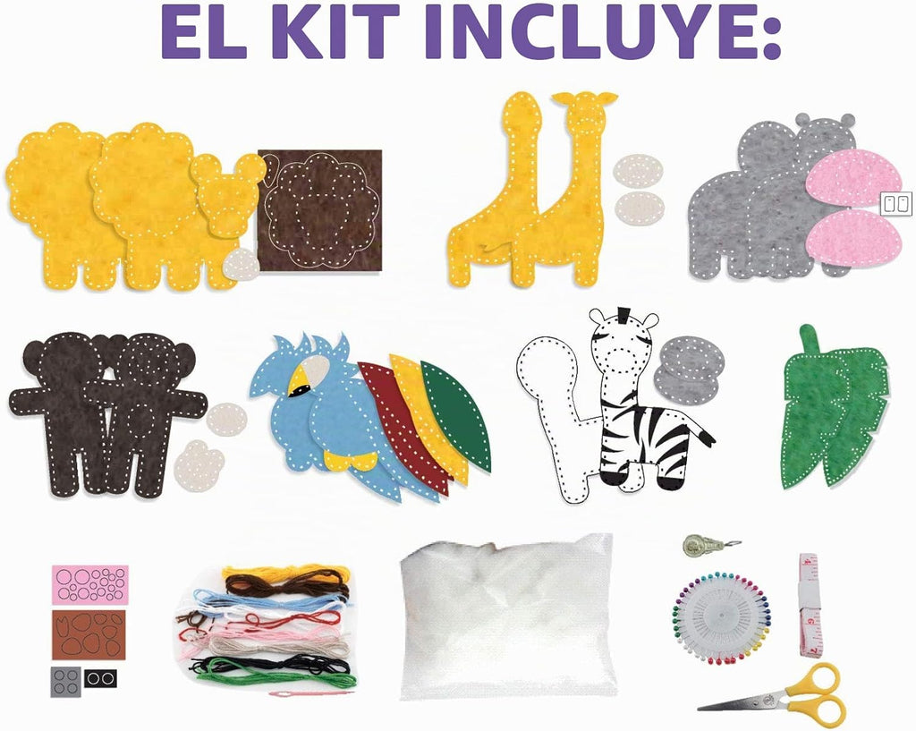 Peachy Keen Crafts Kit de costura para niños, aprende a coser para edades de 8 a 12 años, kit de manualidades de fieltro para principiantes, haz 6 divertidos animales de peluche y un cojín de alfiler