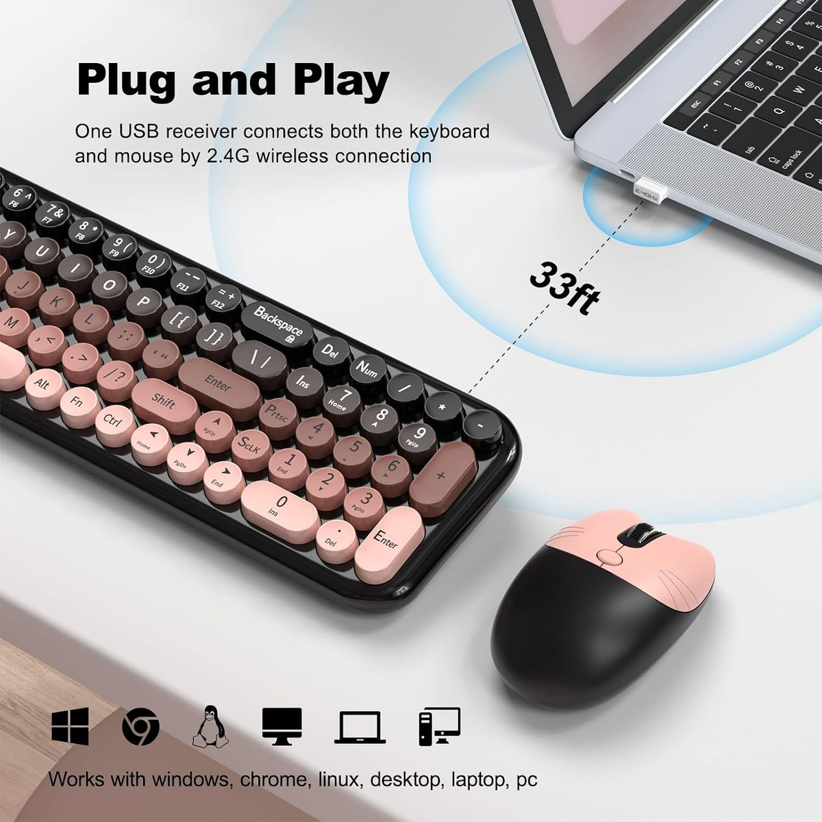 MOFII Combo de teclado y mouse inalámbricos, teclado pequeño compac...
