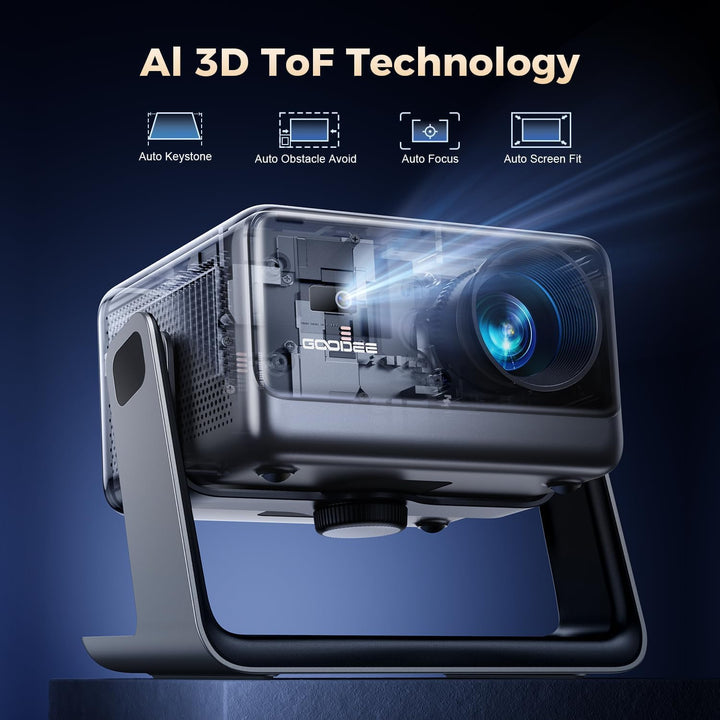 GooDee Proyector de video con WiFi y Bluetooth, proyector portátil...