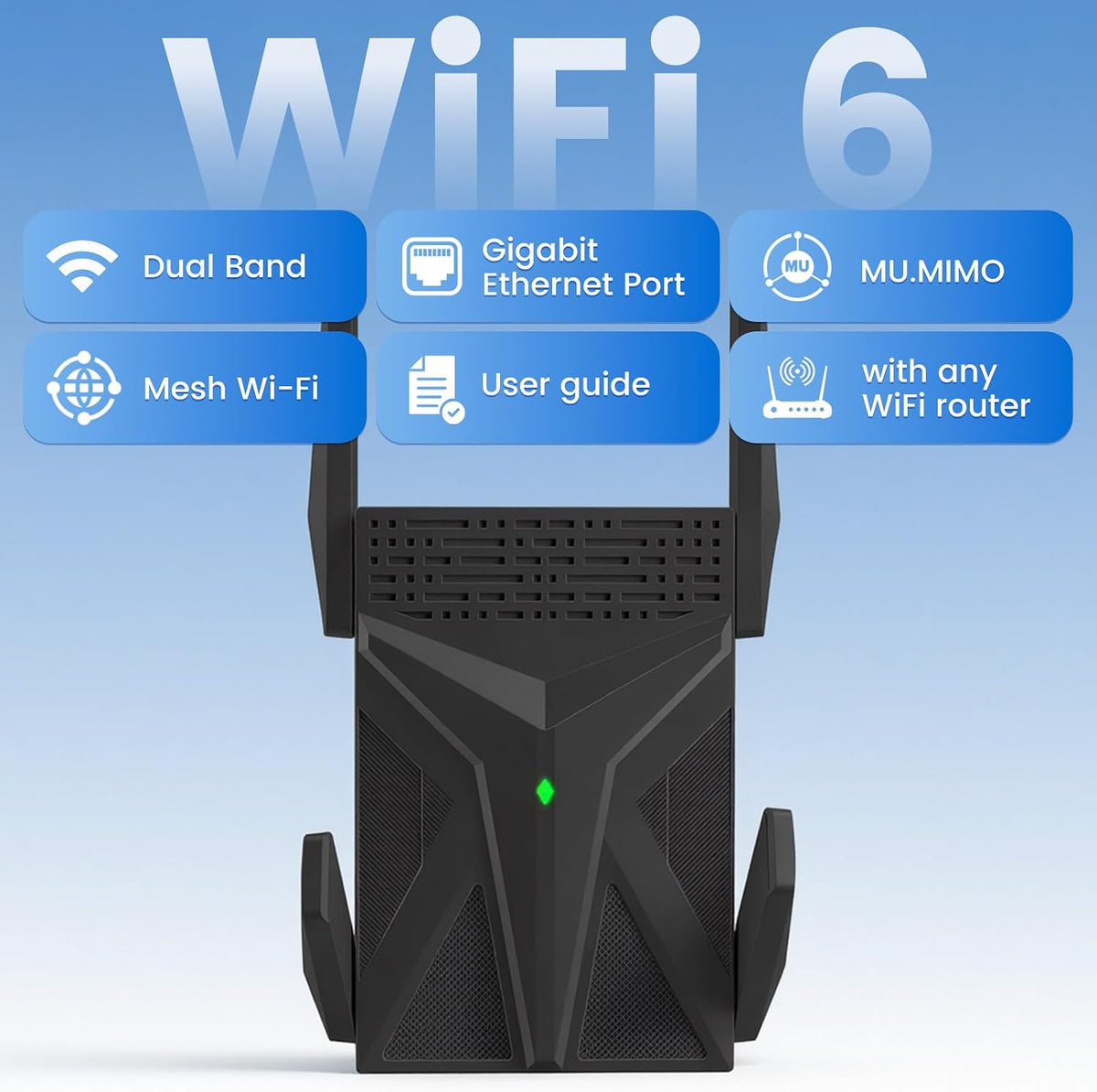 Extensor WiFi 6 AX1800 2026, amplificador de señal WiFi para el hogar, banda dual (2.4G/5.8G), amplificador WiFi con punto de acceso 8 veces más rápido, hasta 17,888 pies cuadrados y compatible con