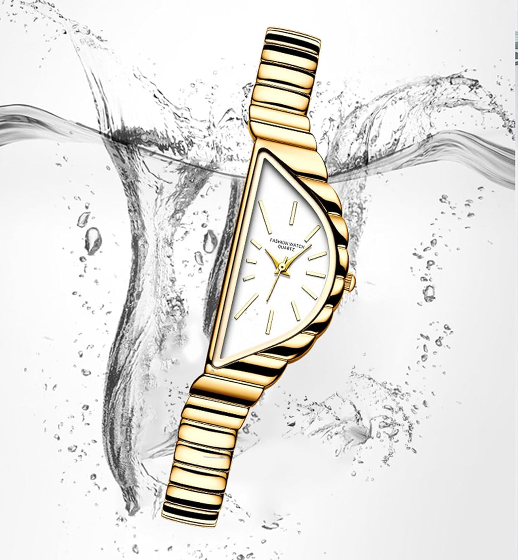 Gosasa Reloj único de triángulo dorado para mujer, delicado reloj de cuarzo