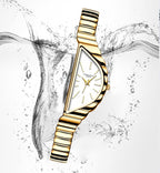 Gosasa Reloj único de triángulo dorado para mujer, delicado reloj de cuarzo