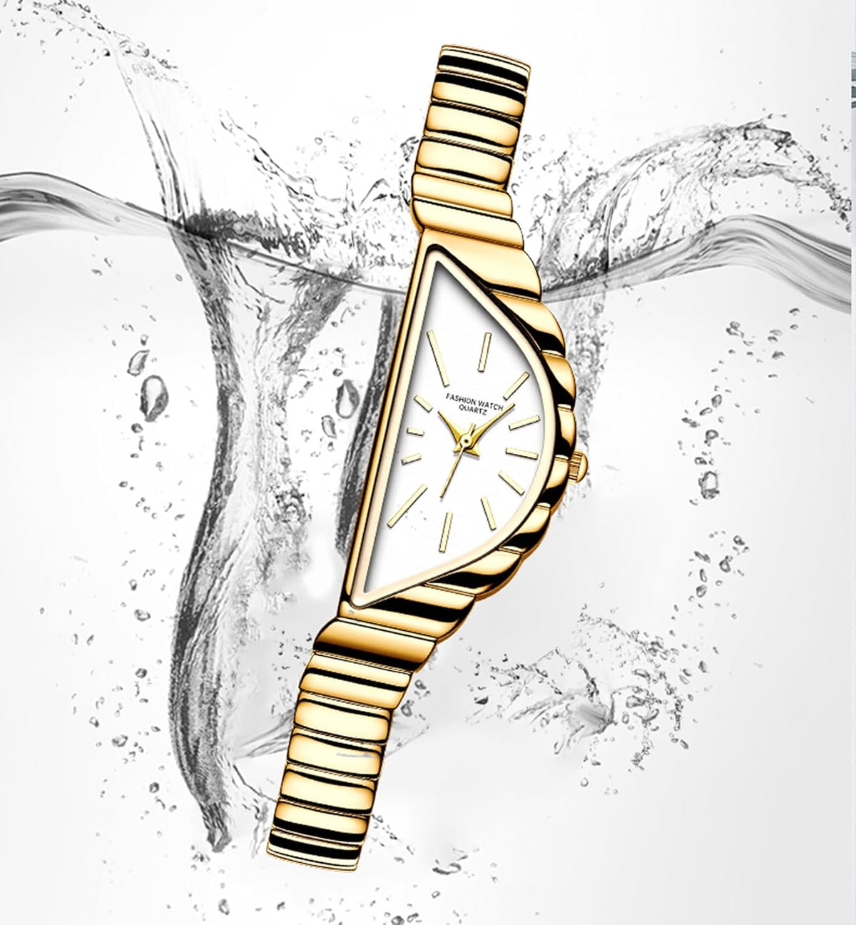 Gosasa Reloj único de triángulo dorado para mujer, delicado reloj de cuarzo