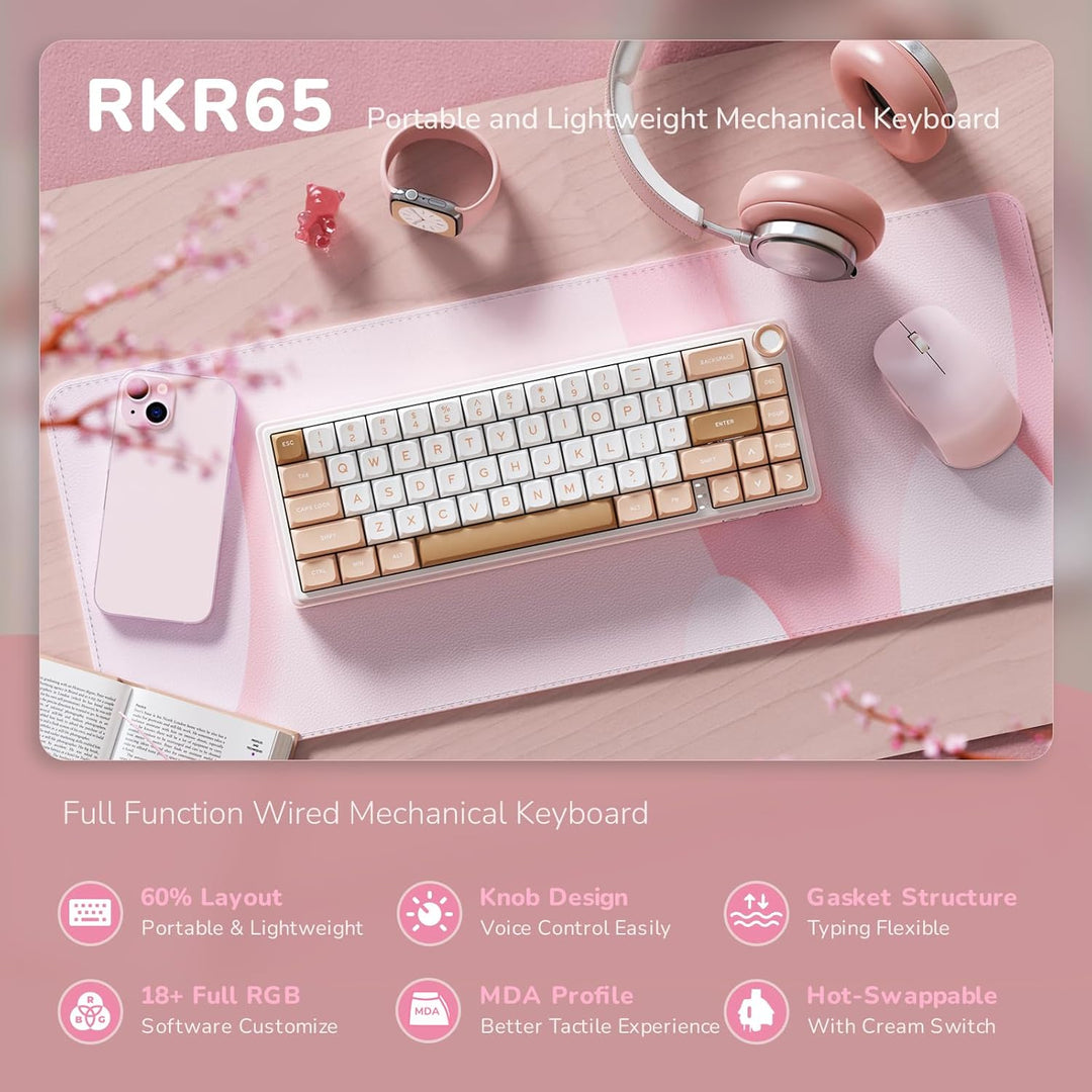 RK ROYAL KLUDGE R65 Teclado mecánico con cable con botón de volumen...