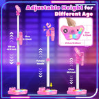 Máquina de karaoke recargable para niños con soporte ajustable, 3-5, 4, 6, 7, 8 años, micrófono inalámbrico, altavoz Bluetooth con 2 micrófonos, regalo de cumpleaños para niñas de 3 a 8 años