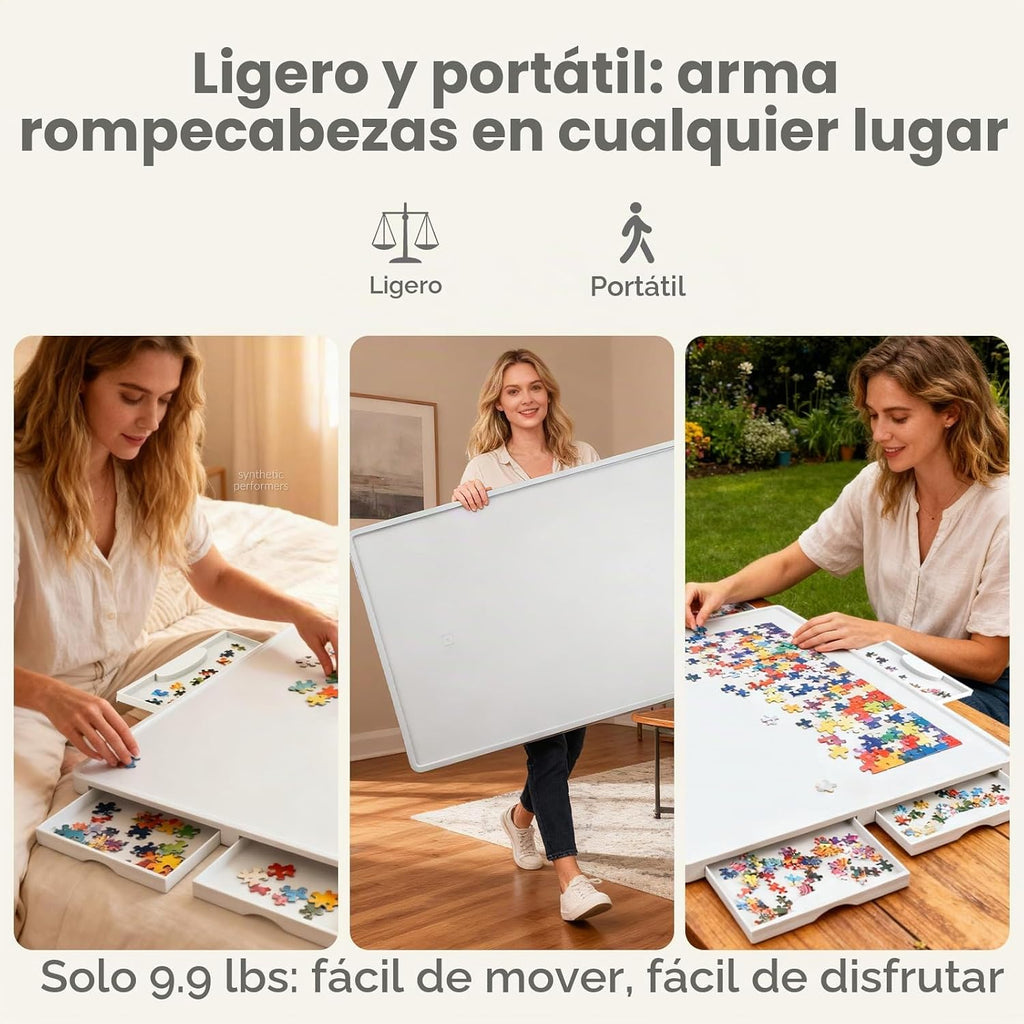 ALL4JIG - Tablero de rompecabezas de plástico giratorio ligero de 1500 piezas con 6 cajones y cubierta, diseño Lazy Susan de 360°, mesa giratoria portátil de 25.98 x 34.25 pulgadas para adultos