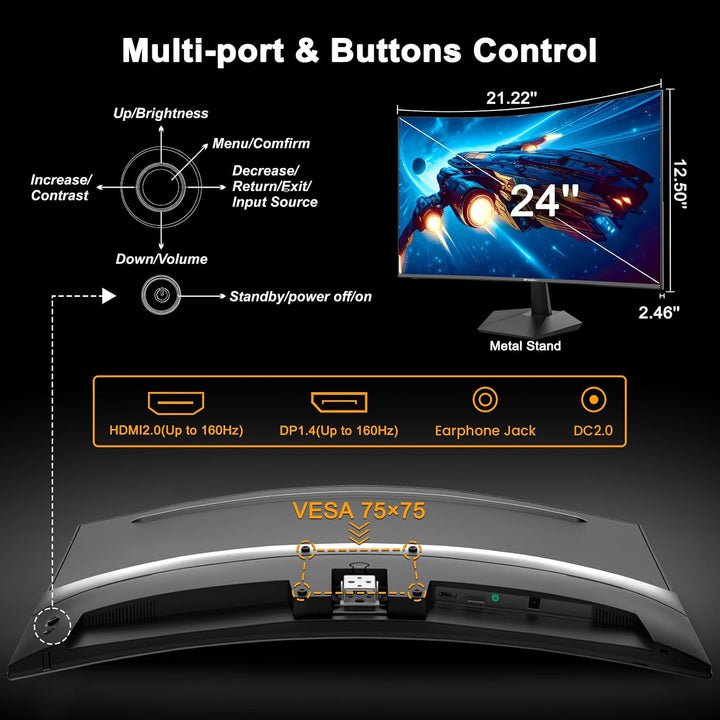 SANSUI Monitor curvo para juegos de 24 pulgadas hasta 180Hz MPRT 1...