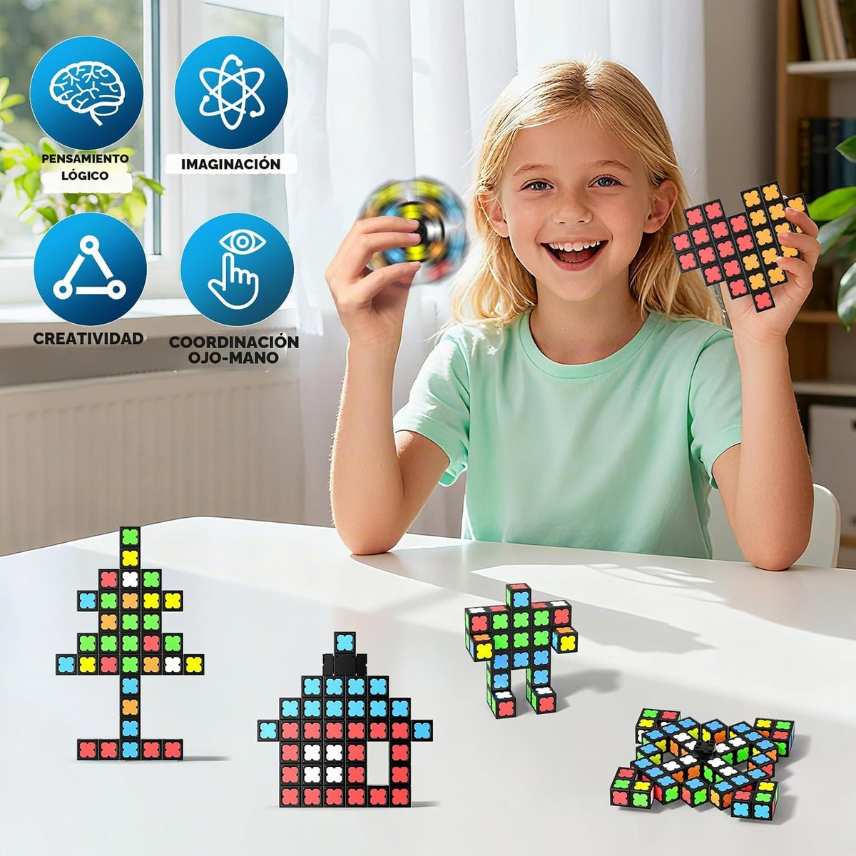 Gyro Antiestrés Magnético Mini-38 Bloques, Cubo Magnético Brilla 4 en 1 Juguete