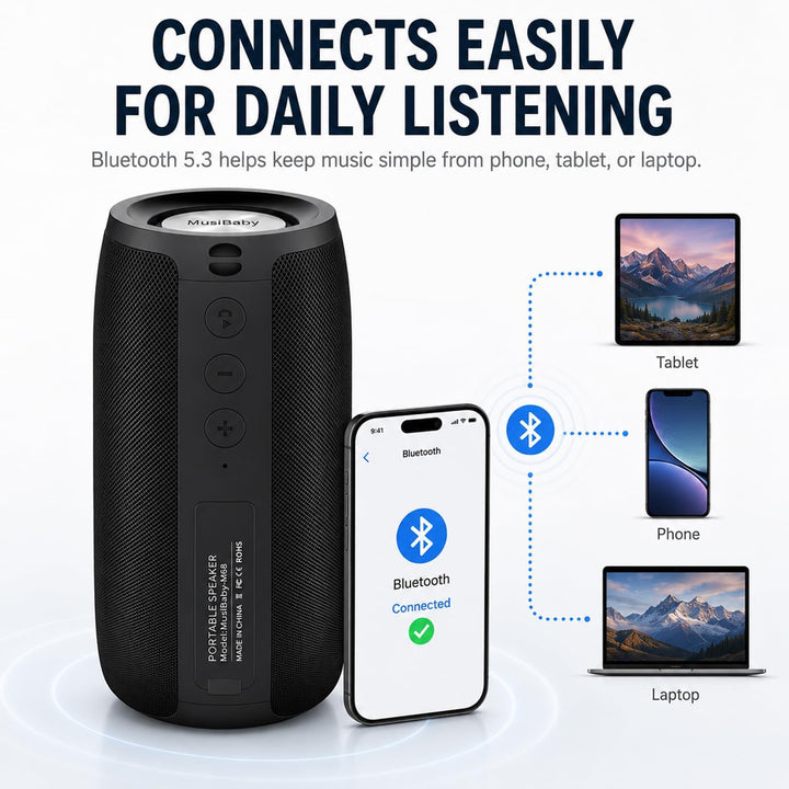 MusiBaby M68 - Bocinas Bluetooth portátiles, inalámbricas, impermea...