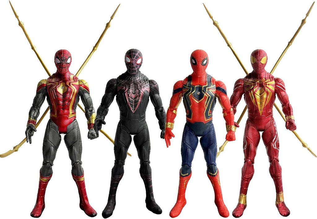 Juego de 4 figuras de acción de héroe araña, figuras de superhéroe movibles de 7 pulgadas con base de exhibición, juguetes coleccionables para fanáticos, decoración de escritorio y regalos