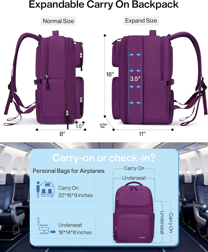 MILADA Mochila de viaje expandible de 28L a 39L, mochila de mano ap...