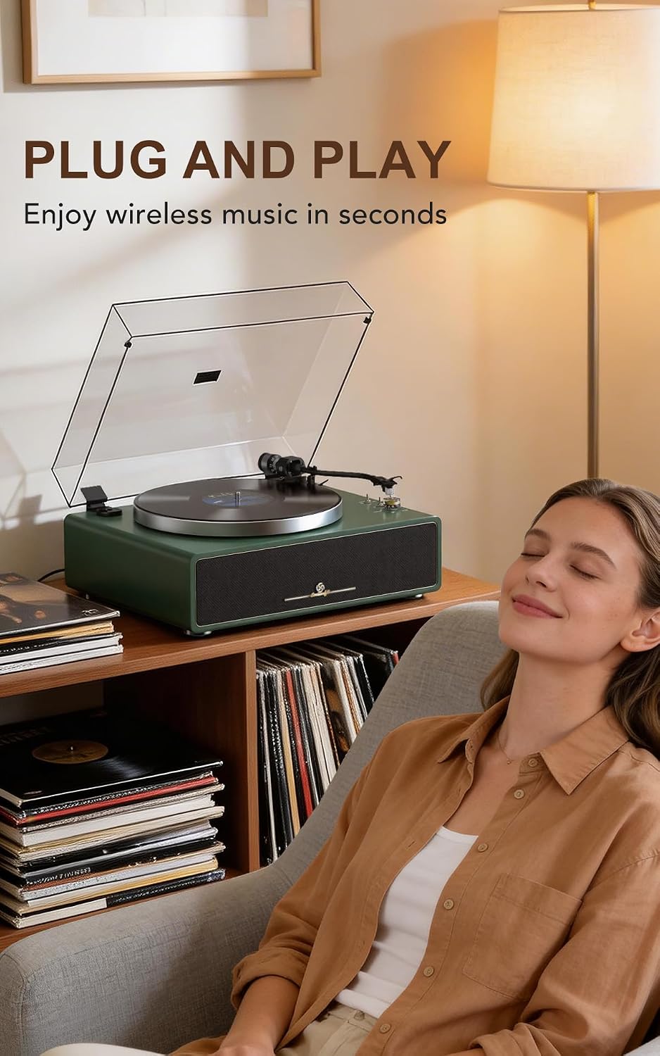 Seasonlife® Tocadiscos todo en uno con 4 altavoces y Bluetooth, verde