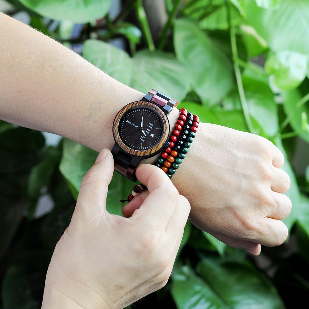 BOBO BIRD Relojes de madera coloridos relojes de pulsera de madera para semana y fecha, multifunción, hecho a mano, reloj de cuarzo, cronógrafo deportivo, reloj de pulsera único para hombres y mujeres