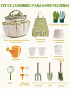 ROBUD Juego de Jardinería para Niños, Herramienta de Jardín de Madera para Niños, Kit de Herramientas de Jardín con Bolsa de Almacenamiento, Delantal, Guantes, Juguetes Montessori para Niños para