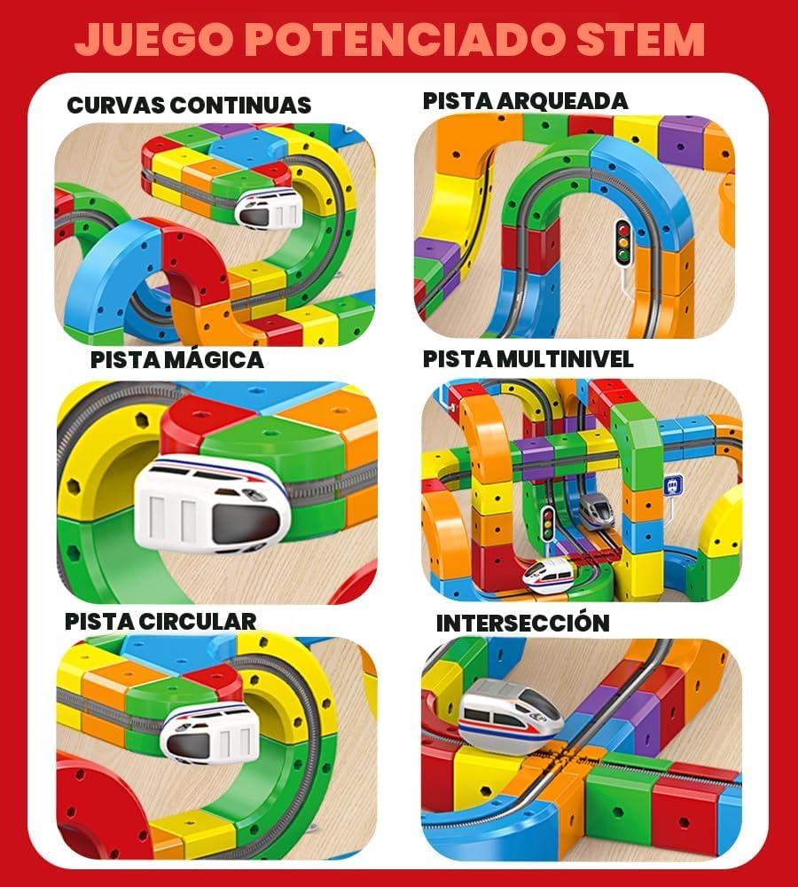 Juego de tren eléctrico para niños de 3 a 8 años – Juguete modular 3D flexible de construcción de pista de carreras con movimiento de 360° que desafía la gravedad, regalo divertido de aprendizaje STEM