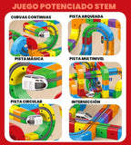 Juego de tren eléctrico para niños de 3 a 8 años – Juguete modular 3D flexible de construcción de pista de carreras con movimiento de 360° que desafía la gravedad, regalo divertido de aprendizaje STEM