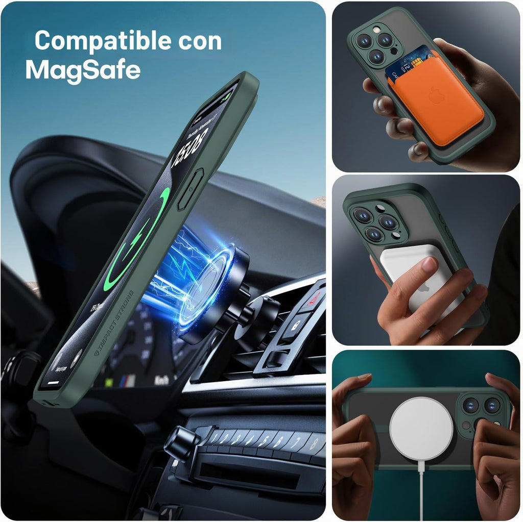 ImpactStrong Protector Magnético Diseñado para Funda iPhone 15 Pro [Protección de Cámara] [Probado contra Caídas de Grado Militar] [Compatible con MagSafe] Funda de Teléfono Delgada Translúcida Mate