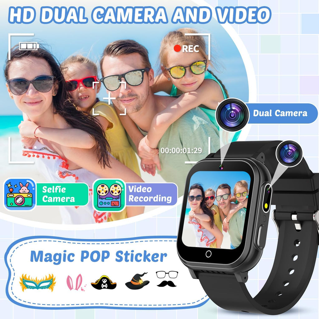Reloj inteligente impermeable para niños con 32 juegos de doble cámara video podómetro