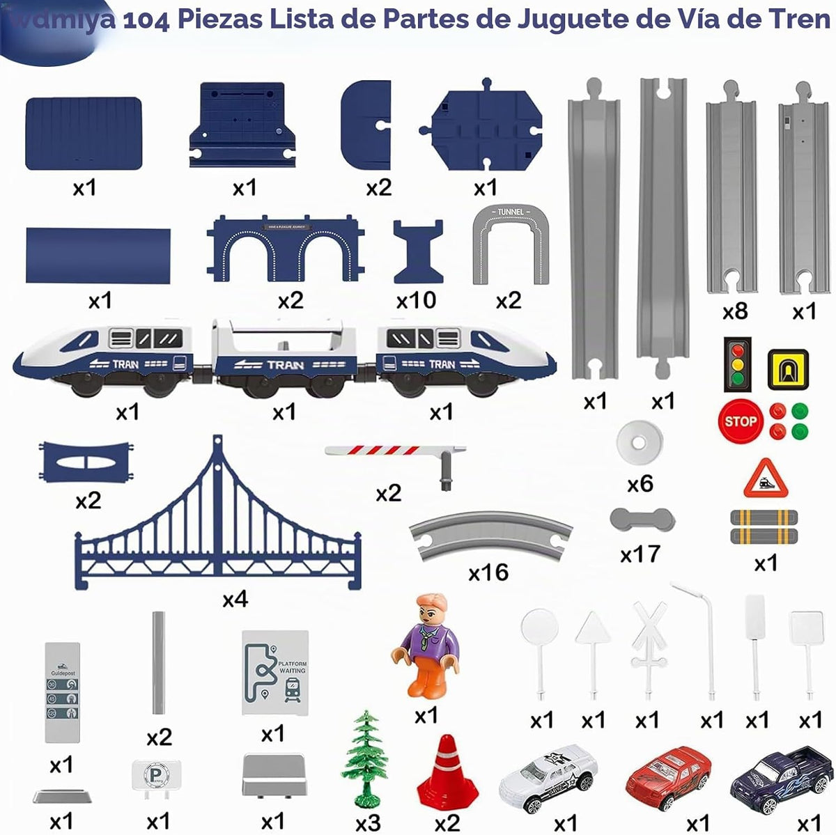 Juegos de trenes para niños 4-7, 104 piezas Trenes a pilas con pistas