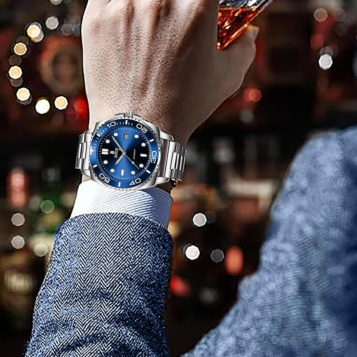 Nuevo reloj mecánico totalmente automático para hombre, calendario de acero inoxidable, bisel giratorio de moda, moda, luz nocturna, impermeable, A8-2