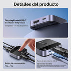UGREEN 8K @60Hz DisplayPort+USB-C interruptor Entrada DP 1.4 Salida 2 en 1