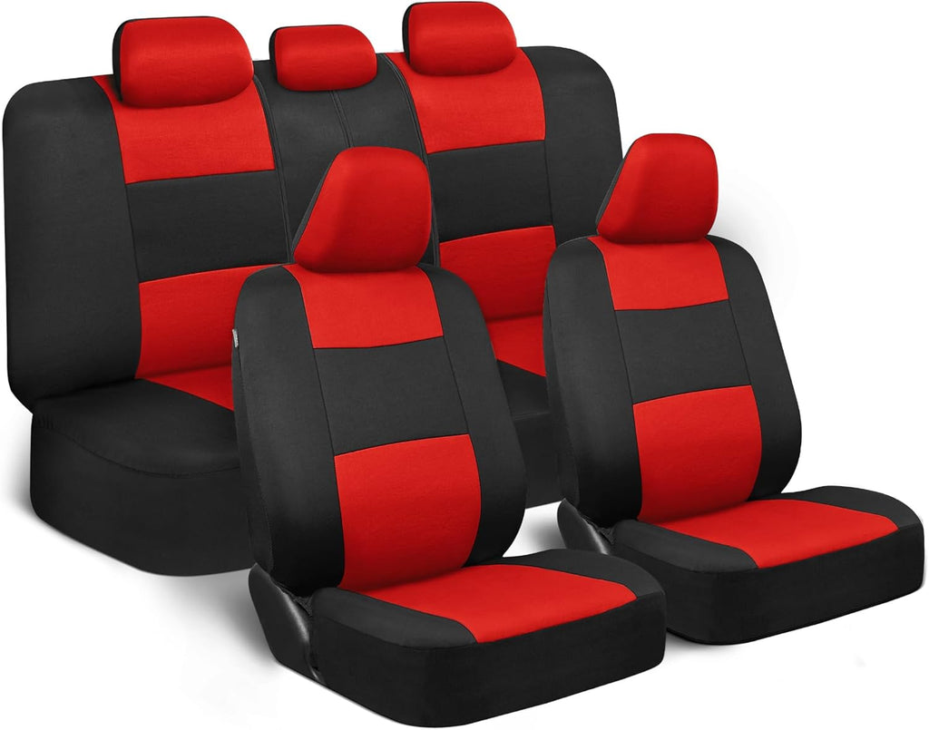 BDK PolyPro - Juego completo de fundas de asiento de coche en rojo sobre negro, fundas de asiento dividido delantero y trasero, fácil de instalar, accesorios para automóviles, camiones, furgonetas