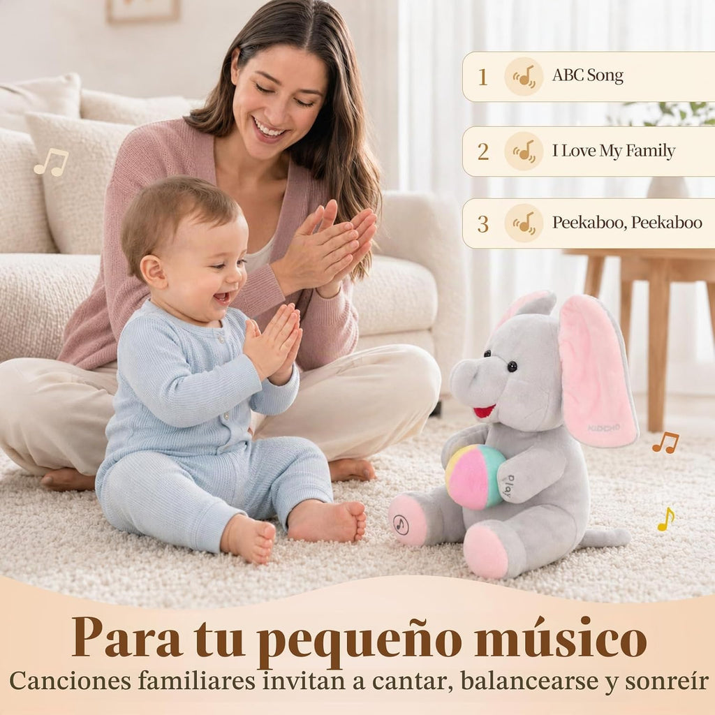 Peek a Boo Elefante de juguete, juguete musical interactivo para