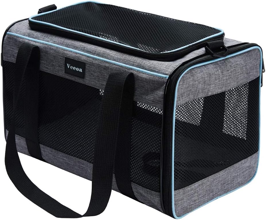 Vceoa Transportador para Gatos y Perros de 19x12x12 Pulgadas, para Mascotas de hasta 22 Libras, Bolsa de Transporte de Animales de Lados Suaves para Viajar con Cachorros, Hogar de Mascotas de Tela