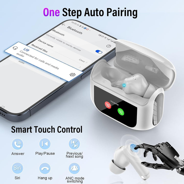 Thunelec Auriculares inalámbricos, Bluetooth 5.4 con pantalla tácti...