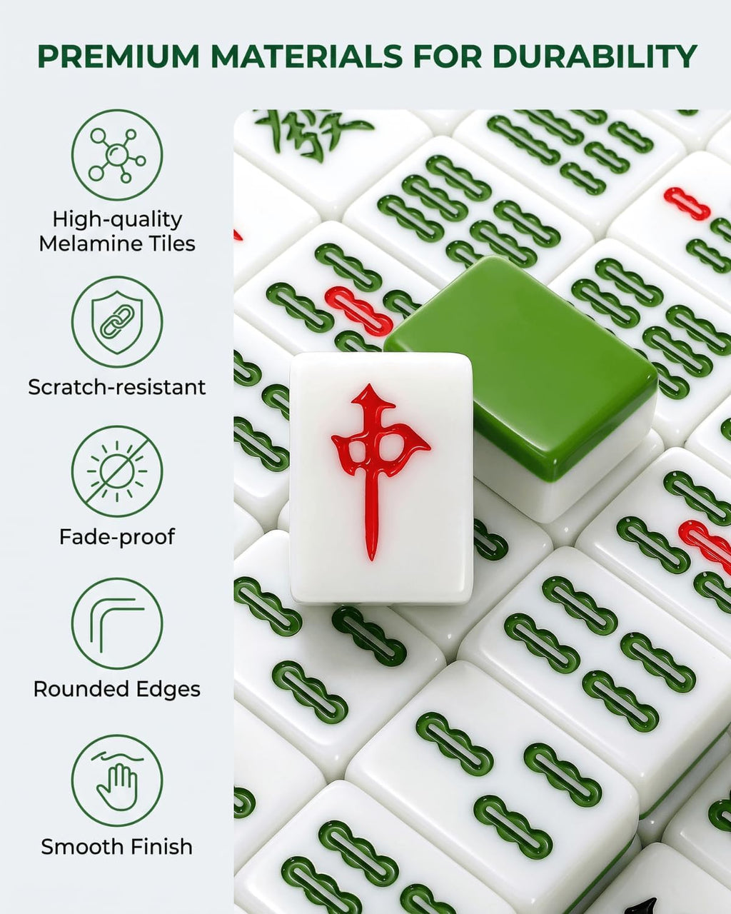 Youeon Juego de mahjong chino de 144 piezas con bolsa de transporte, verde