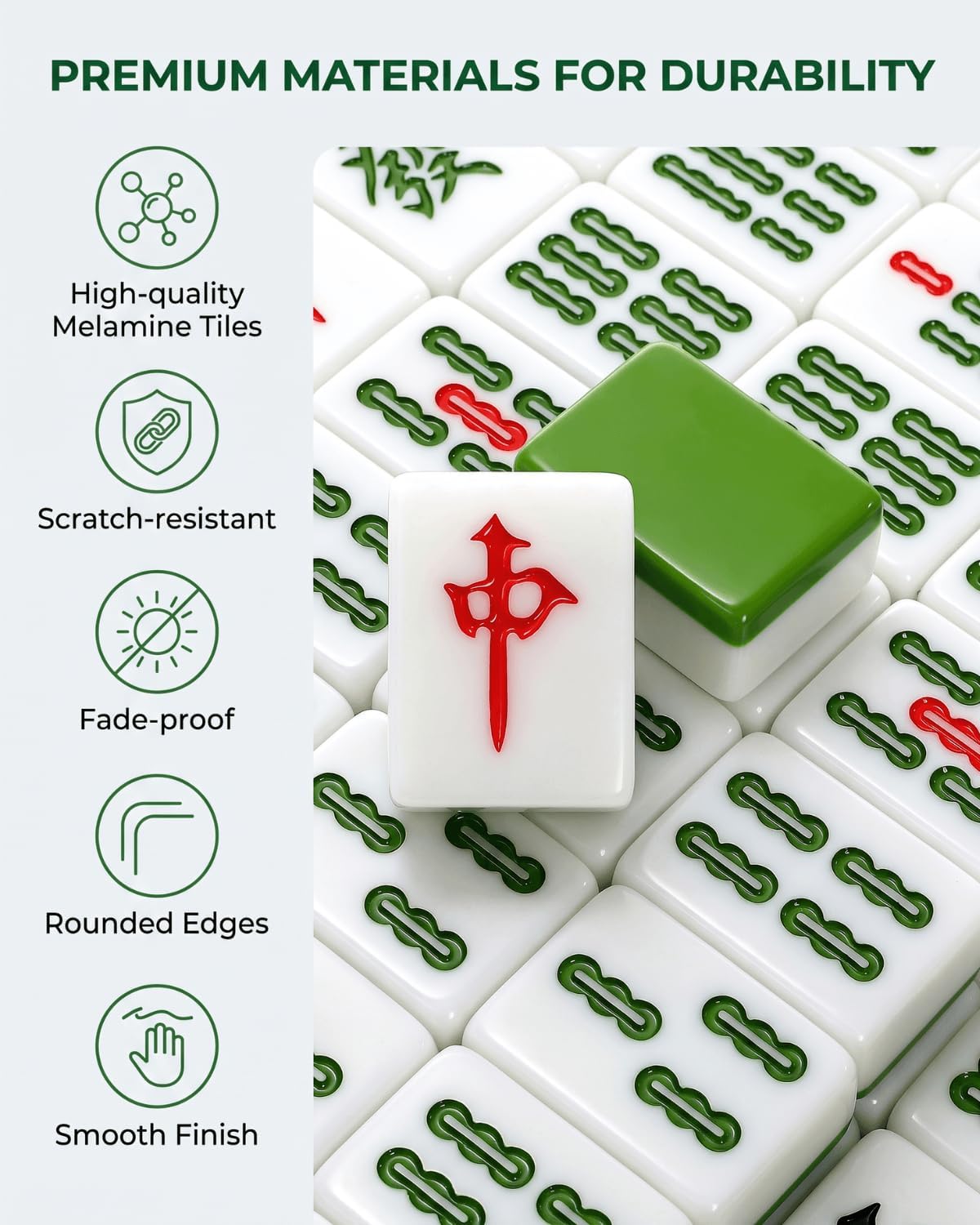 Youeon Juego de mahjong chino de 144 piezas con bolsa de transporte, verde