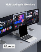 Baseus Estación de acoplamiento para portátil, estación de acoplamiento multitarea 4K con 2 HDMI+DP, PD, 3 USB-A, RJ45, audio, lector de tarjetas TF/SD, concentrador USB compatible con MacBook/Dell/HP