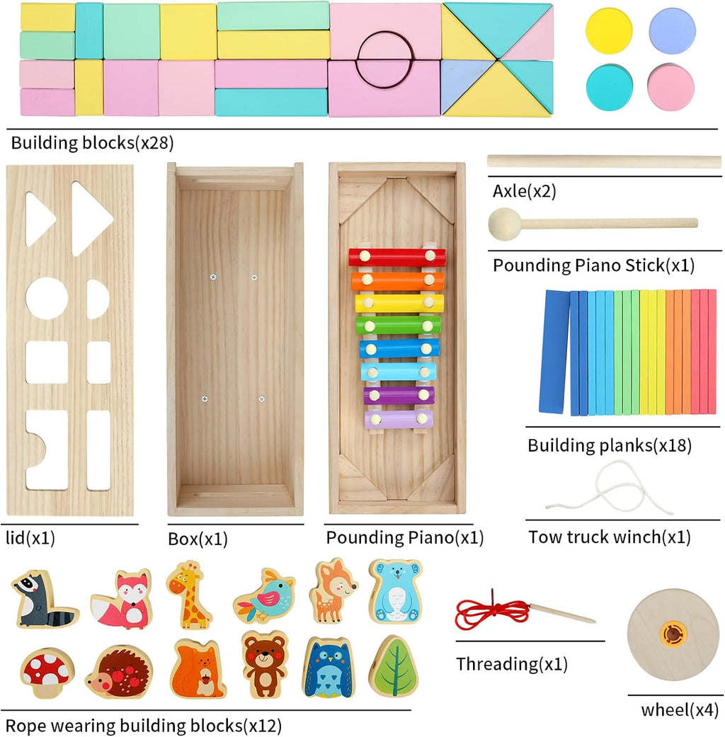 Montessori Toys, Bloques de Construcción de Madera Sólida y Formas, Juego de Xilófono