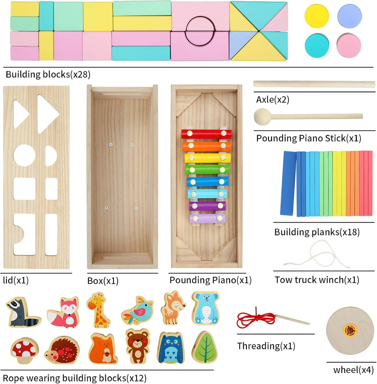Montessori Toys, Bloques de Construcción de Madera Sólida y Formas, Juego de Xilófono
