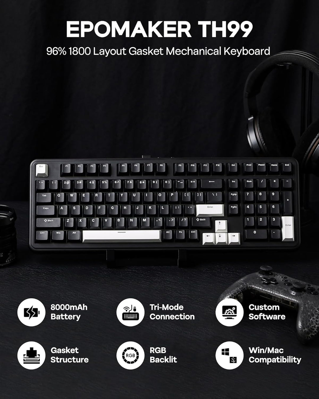 EPOMAKER TH99 Teclado mecánico inalámbrico de tres modos con baterí...