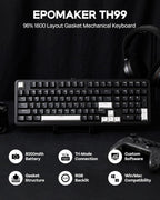 EPOMAKER Teclado mecánico inalámbrico de tres modos TH99 con batería, Negro, Creamy Jade