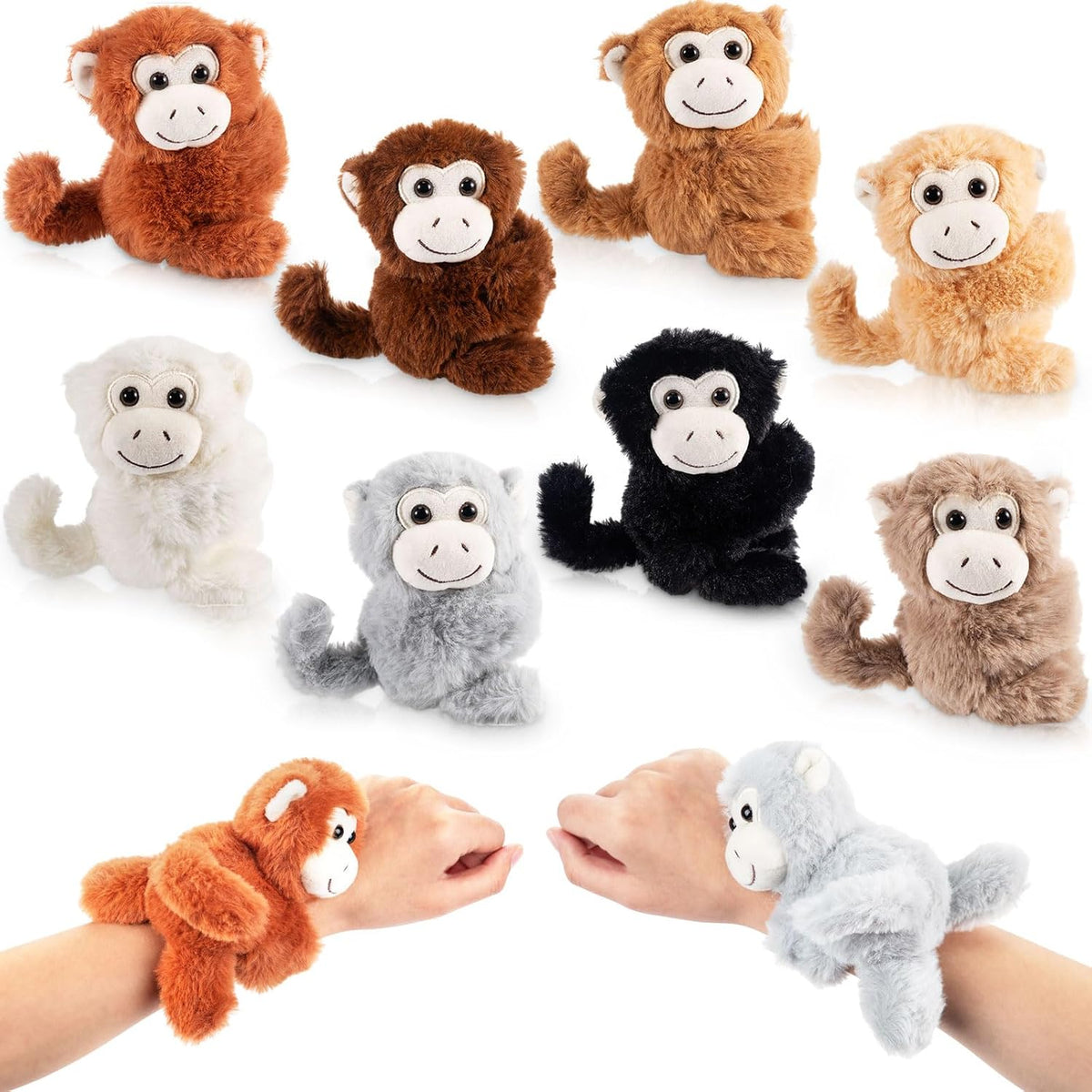 Liliful Paquete de 8 pulseras de peluche para niños, monos