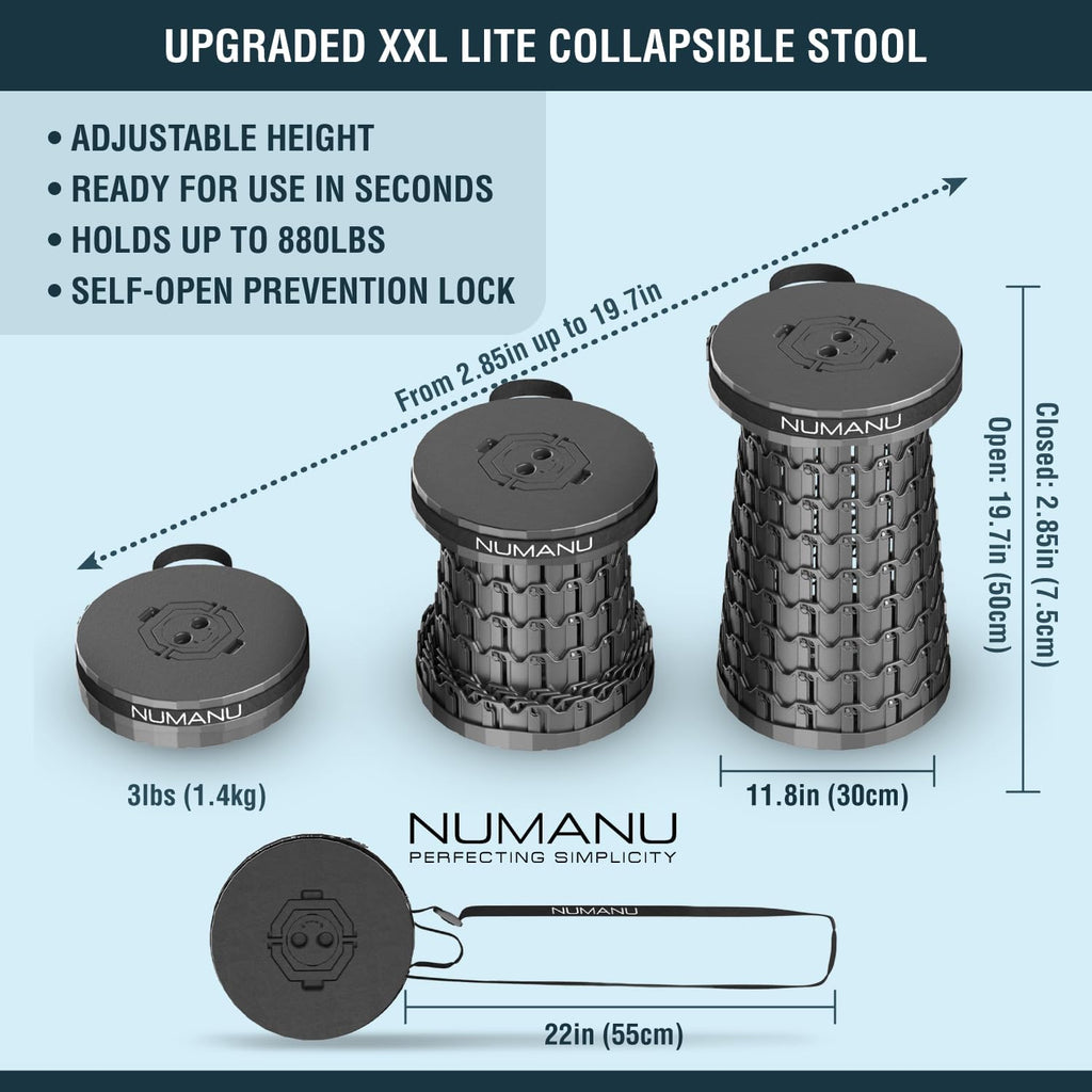 XXL Lite Taburete plegable, cojín 3 en 1 + bolsa, 880 libras