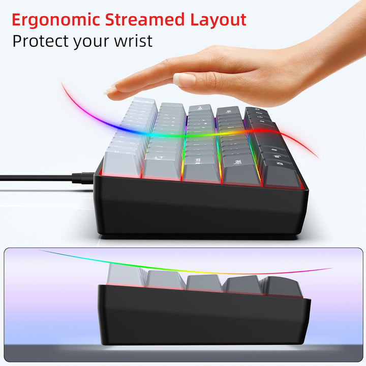 Snpurdiri - Teclado para videojuegos 60% con cable, retroiluminado...