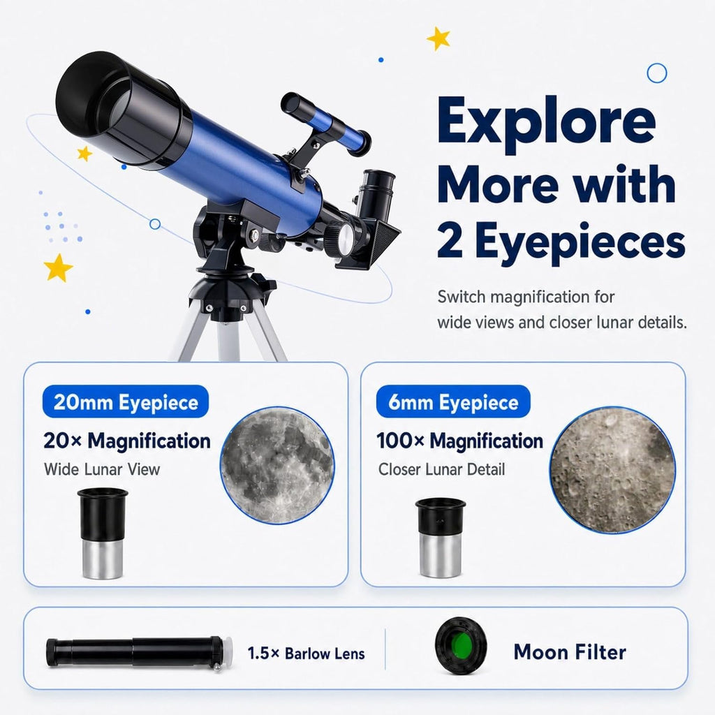 Telescopio Sobrzy para niños de 8 a 12 años, 100 aumentos para