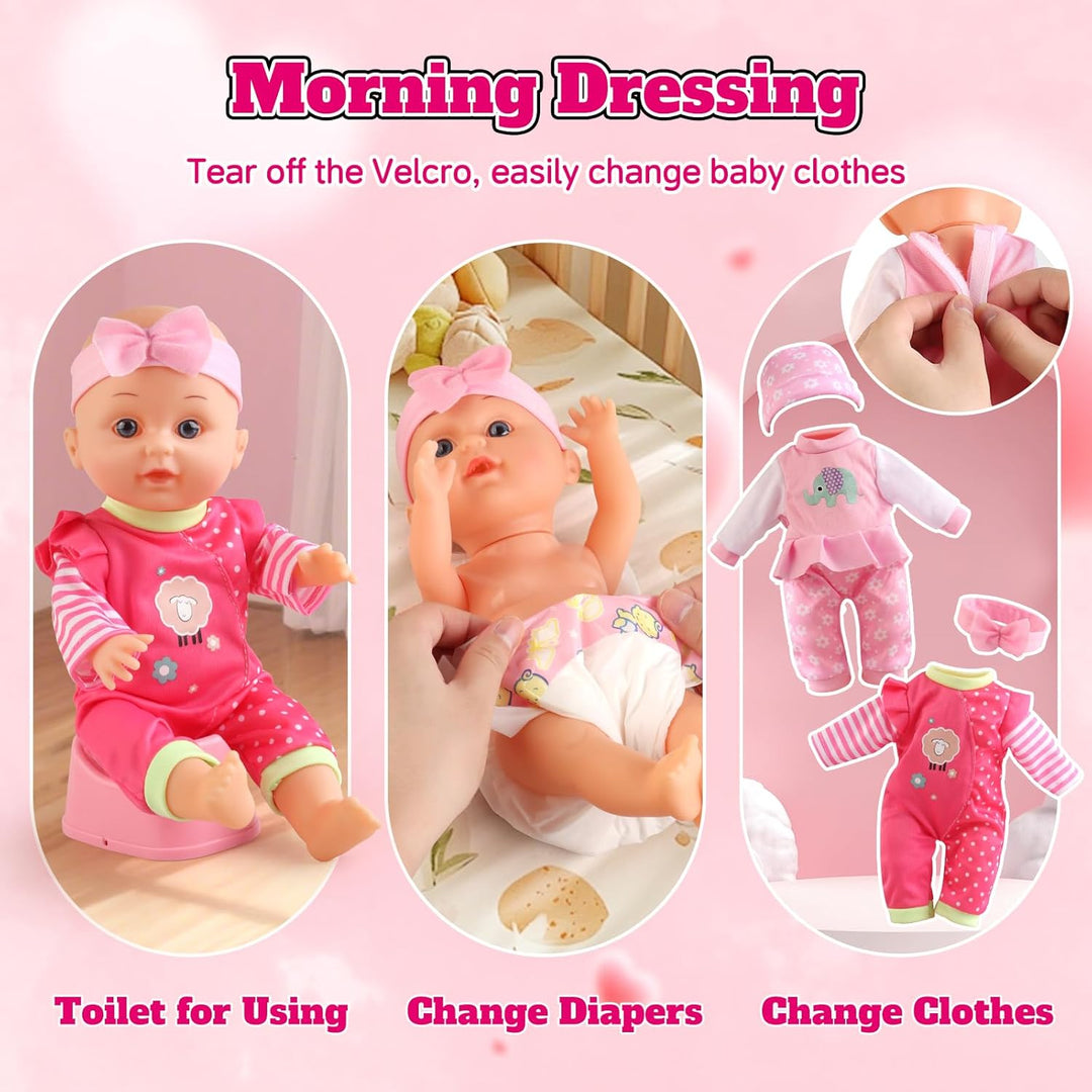 Juego de cochecito de muñeca de bebé, una muñeca de bebé de 12.5 pu...