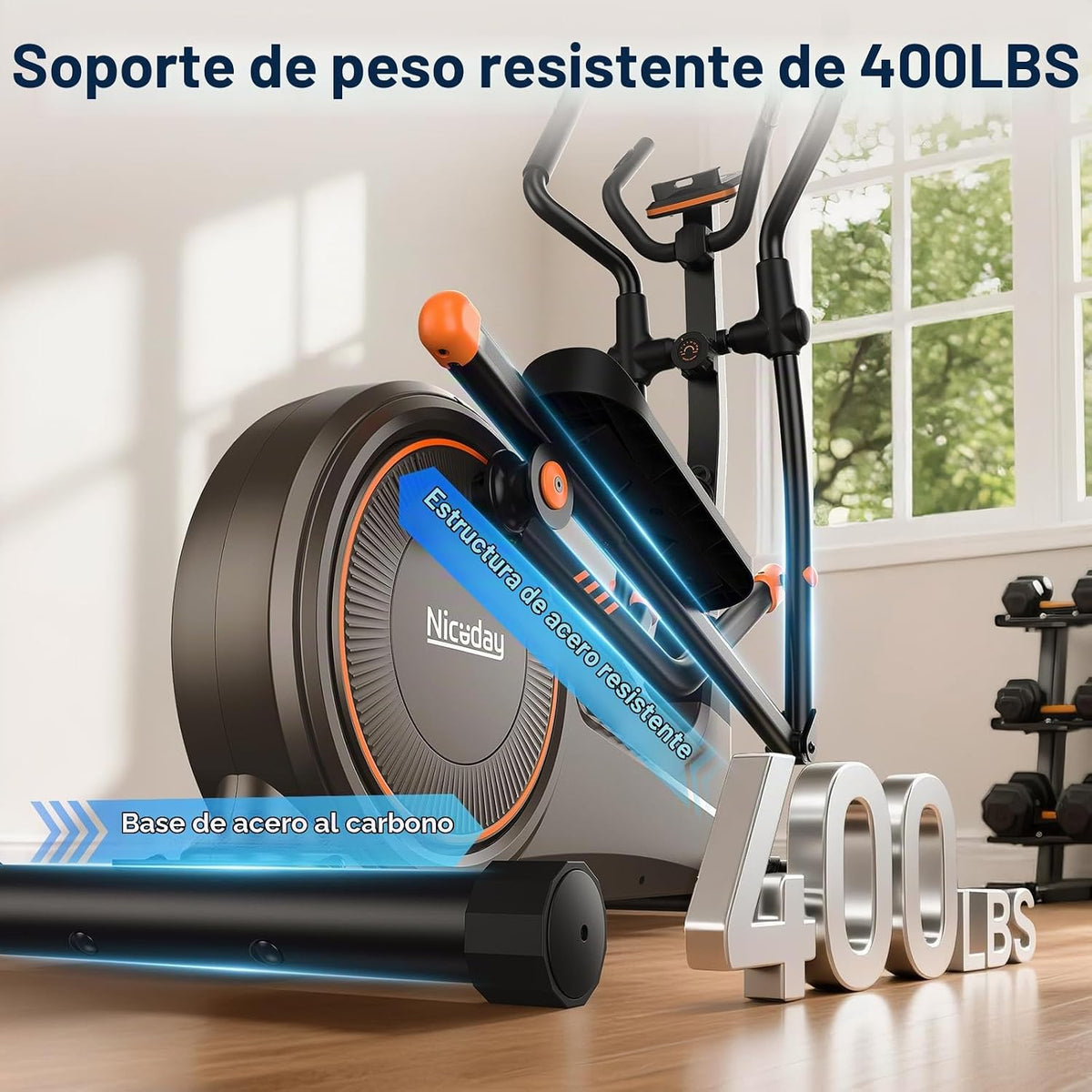 Niceday Máquina elíptica de ejercicios, máquina elíptica para el hogar, entrenador elíptico magnético con zancada de 15.5 a 19 pulgadas, 16 niveles de resistencia, capacidad de carga de 400 libras