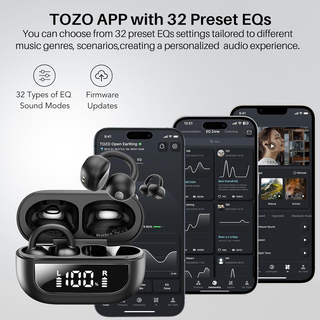 TOZO OpenEarRing - Auriculares inalámbricos con clip de oreja abier...