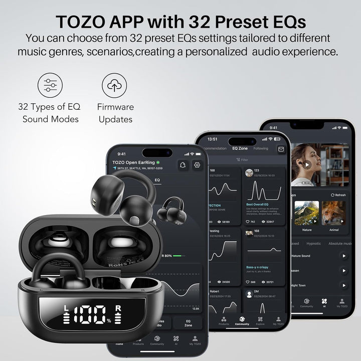 TOZO OpenEarRing - Auriculares inalámbricos con clip de oreja abier...
