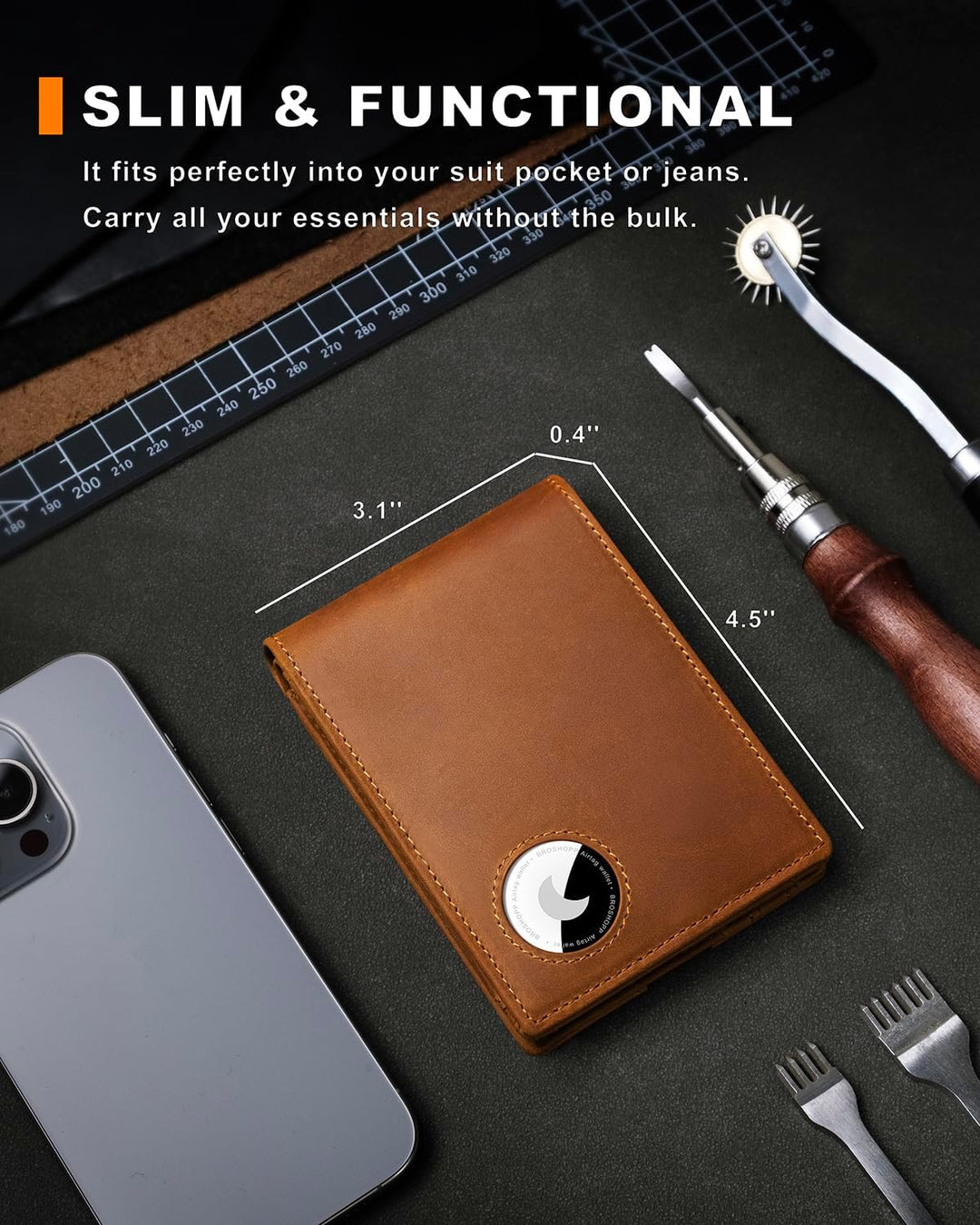BROSHOPP Billetera Airtag para hombre, billetera plegable de cuero...