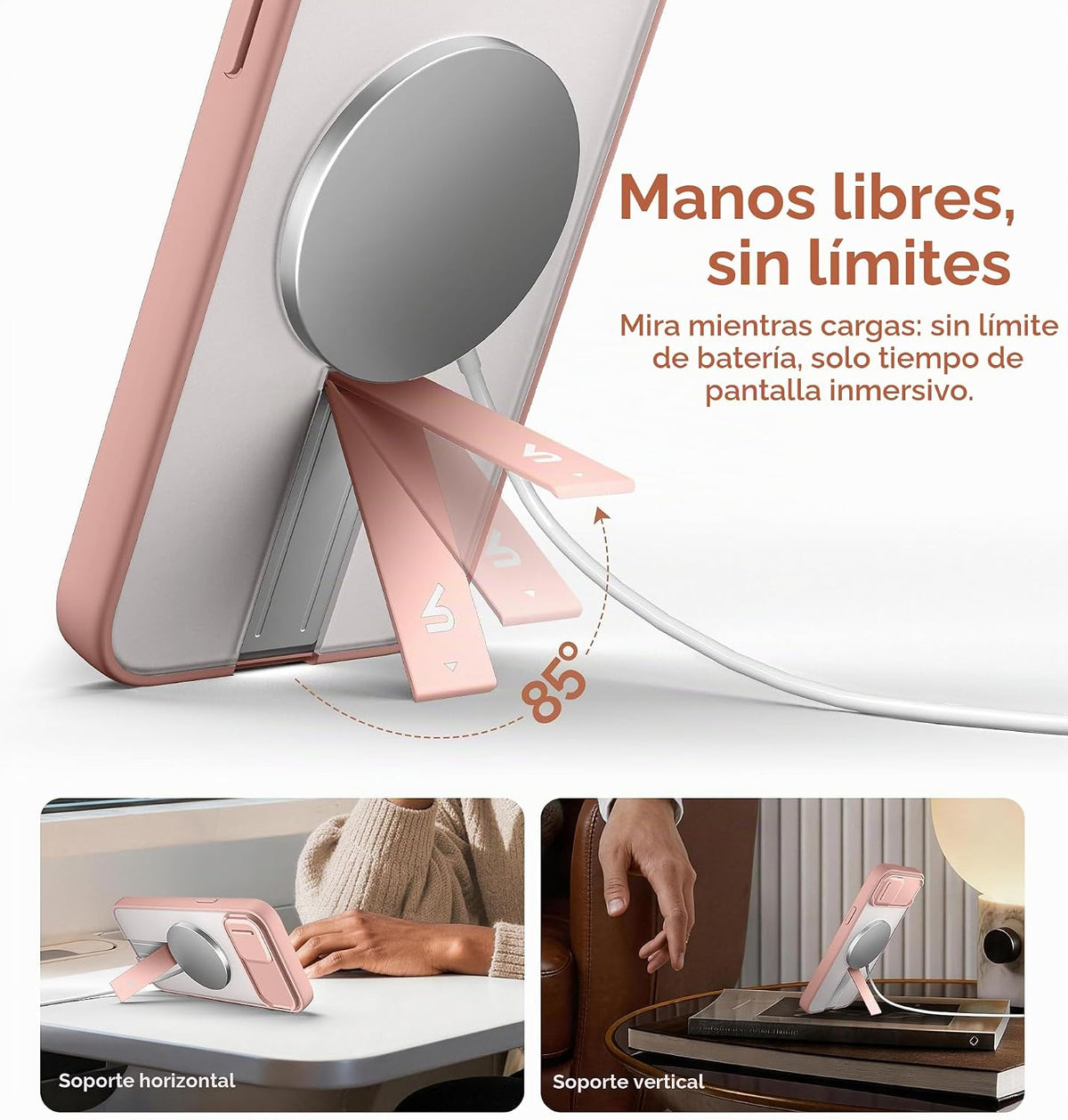 SURITCH Funda para iPhone 13/14, compatible con MagSafe, soporte integrado y cubierta de cámara y parte trasera translúcida, funda protectora resistente a prueba de golpes de 6.1 pulgadas, rosa