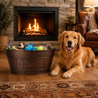 BREKX Contenedor para Juguetes y Alimentos de Mascotas en Metal Cobre con Asas, Indestructible