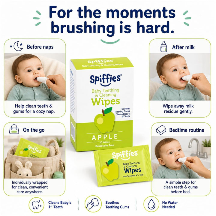 Spiffies Toallitas de dientes para el cuidado bucal del bebé, pañue...