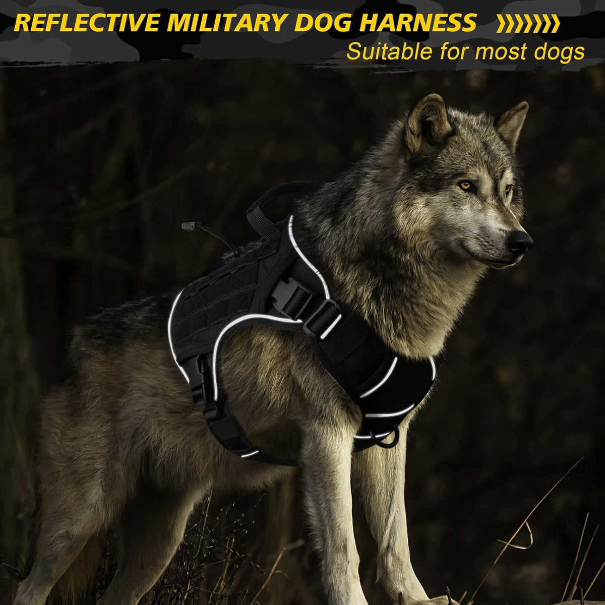 Correa para perro y arnés táctico para perro, juego reflectante resistente para entrenamiento de caminar